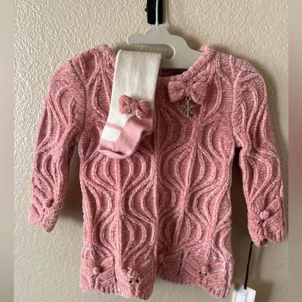 Cupcakes and Cashmere dusty pink sweater dress and matching tights